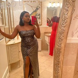 Avery G Strapless Sequin Gown